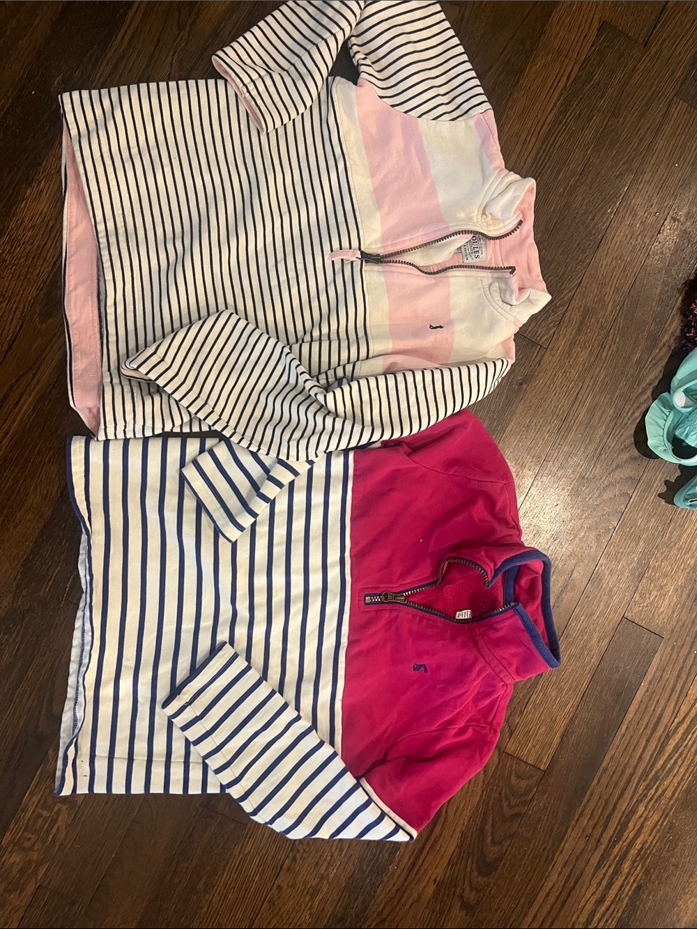 Joules Girls' Pink & White Striped Half-Zip Tops (Set of 2)